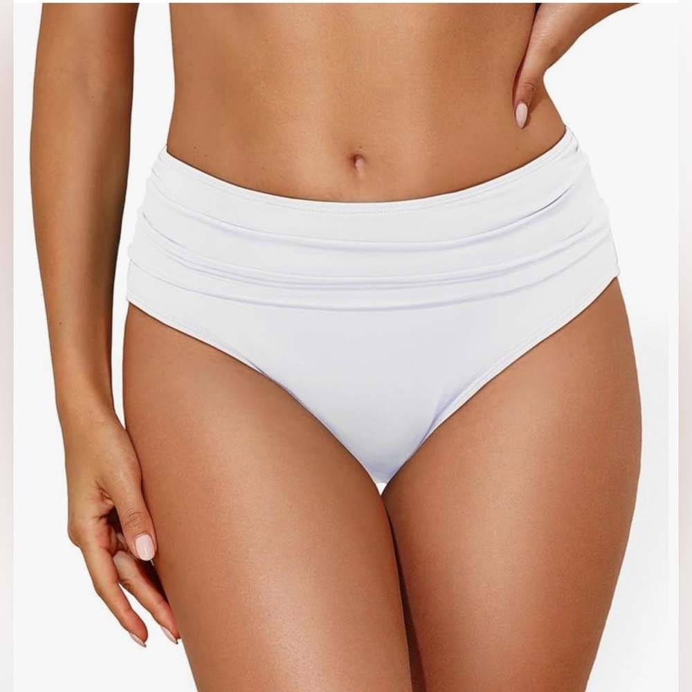 NWT Tempt Me Women Mid Rise Bikini Bottoms Full Coverage Swimsuit Ruched Scrunch